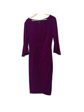 NWOT Connected Apparel Magenta Ruched Dress 12 Stretch Knee Length 3/4 Sleeve